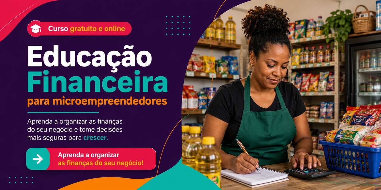 Banner de curso gratuito online sobre finanças para microempreendedores, destacando como retirar meu pró-labore no MEI com segurança.